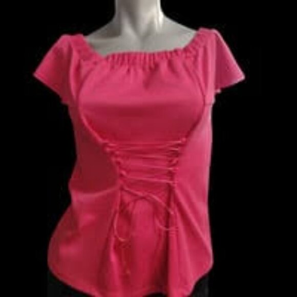 Venus hot pink off lace up accent front off shoulder corset look top Size XL - Picture 2 of 7